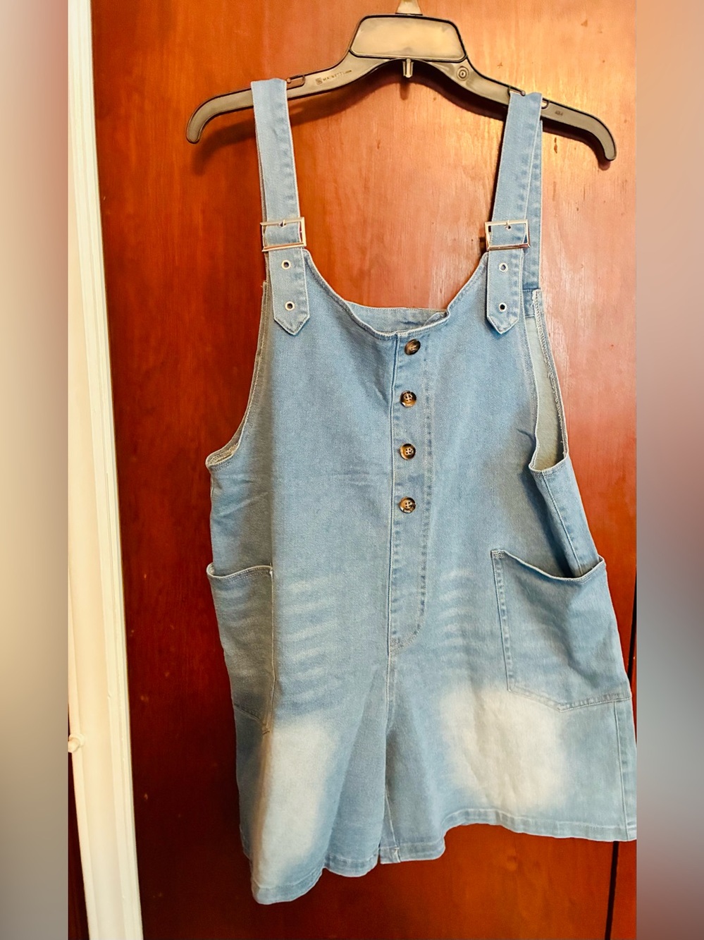 SHEIN Light Blue Denim Overall Romper